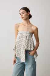 Half Shirt Cotton Checked Top / Wrap Skirt
