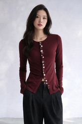 Rum Button Embellished Jersey Top