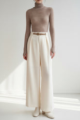 Athena Acetate Wide Leg Pants - Beige