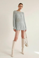 Stay Open Knit Mohair Sweater - Blue