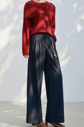 Flex Wool Wide Leg Pants - Navy