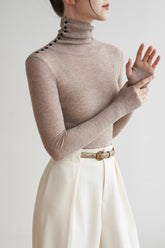 Sparkle Wool Turtleneck Top - Brown