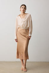 Aurelia Lace Trimmed Acetate Midi Skirt