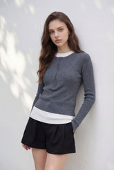 Tabitha Layered Two Tone Wool Top - Grey