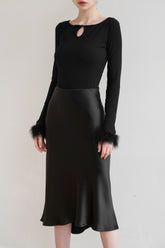 Mermaid Acetate Midi Skirt - Black