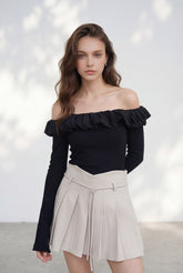 Cappuccino Pleated Mini Skirt - Beige