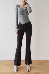 Second Cue Flared Leg Pants - Dark Grey