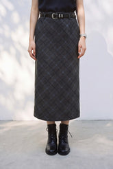 Margaret Wool Checked Midi Skirt