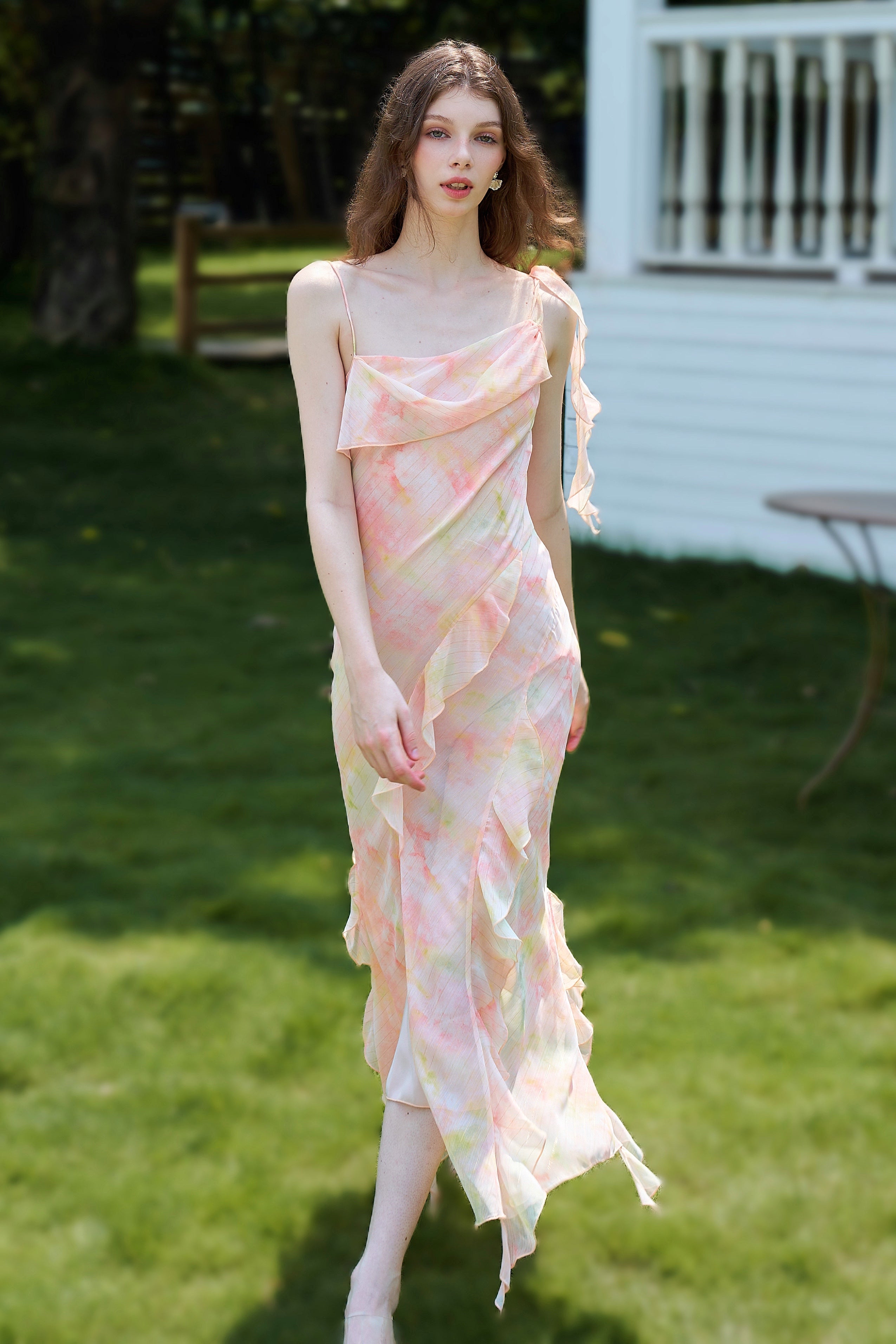 coral maxi dress chiffon Azazie Zeya