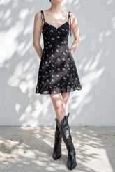 Tulip Floral Mini Dress - Black