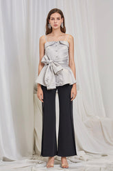 FIRST GLANCE BOW DETAILED SATIN TOP-TOPS-My Dearest