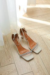 Crystal Leather Sandals-White