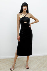 Naomi Freshwater Pearl Velvet Dress - Black