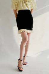 Sweet Spot Mini Skirt With Beige Satin ruffles