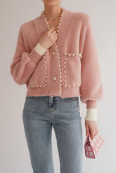 Carol Pearl Embellished Cardigan - Pink