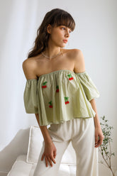 Cherry Off The Shoulder Top