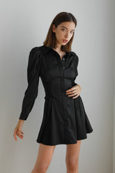 Fantasy Lace Up Satin Dress - Black