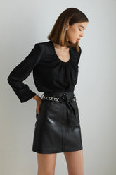 Edith Vegan Leather Belted Mini Skirt