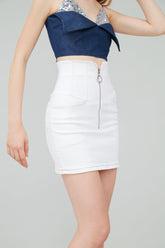 HOOKED ZIP EMBELLISHED MINI SKIRT - WHITE-SKIRTS-My Dearest