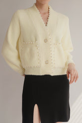 Carol Pearl Embellished Cardigan - White