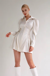 Fantasy Lace Up Satin Dress - Beige