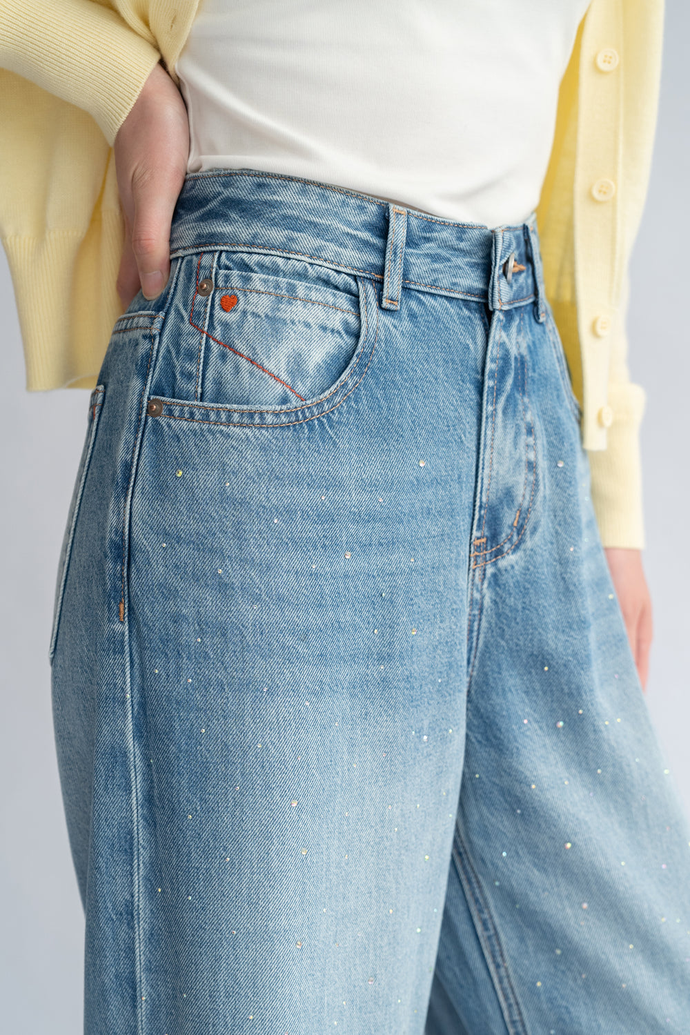 Diamond Ruffled Jeans Yellow Diamond Rhinestone Embellished Wide Leg Jeans – My Dearest