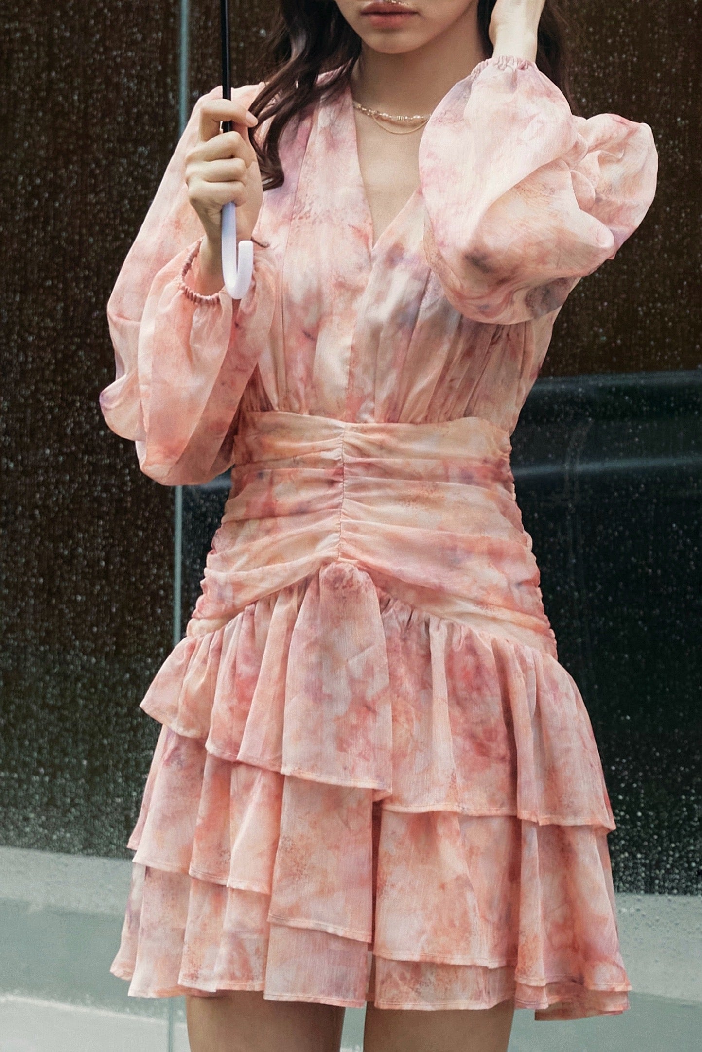 La Vie En Rose Chiffon Mini Dress