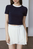Retro Future Cropped Jersey Top - Navy