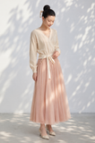 Secret Voice Lace Trimmed 
Wrapped Wool Top