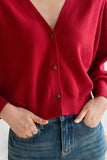 Rainy Day Knitted Cardigan - Red