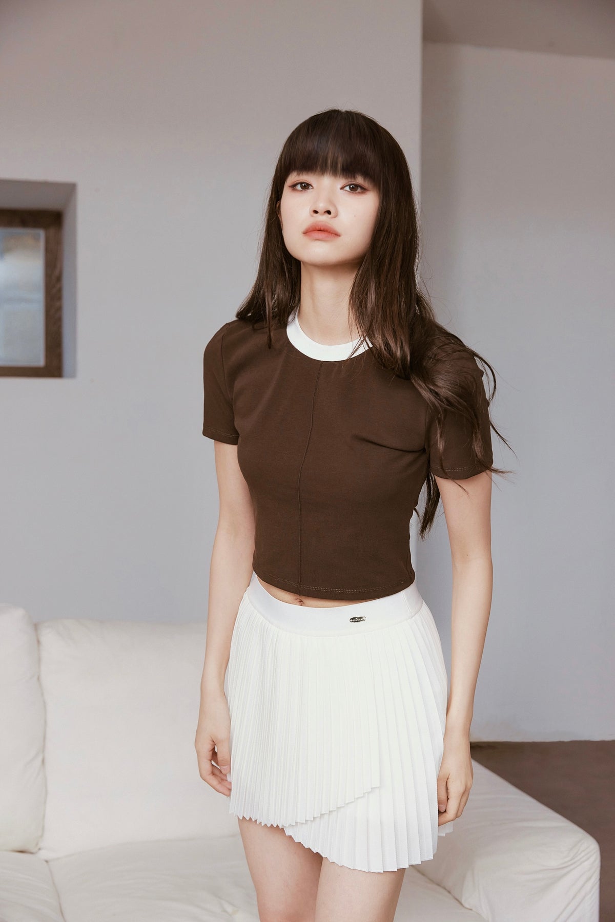 Retro Future Cropped Jersey Top - Brown