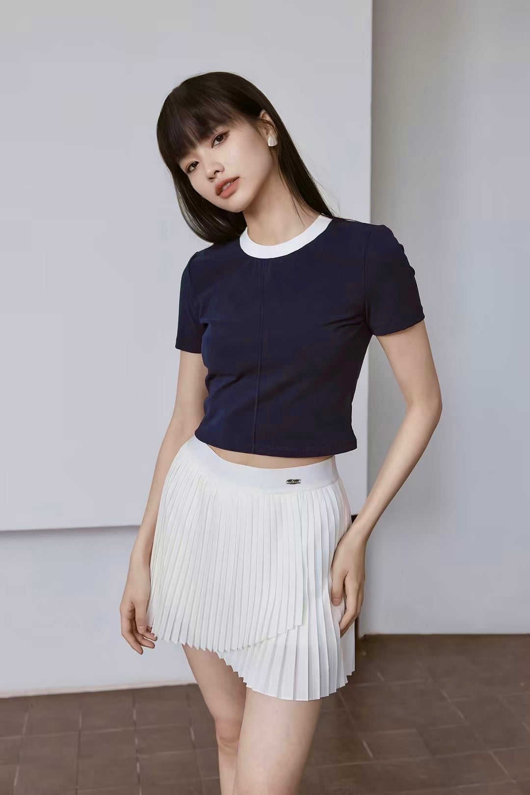 Retro Future Cropped Jersey Top - Navy