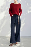Flex Wool Wide Leg Pants - Navy