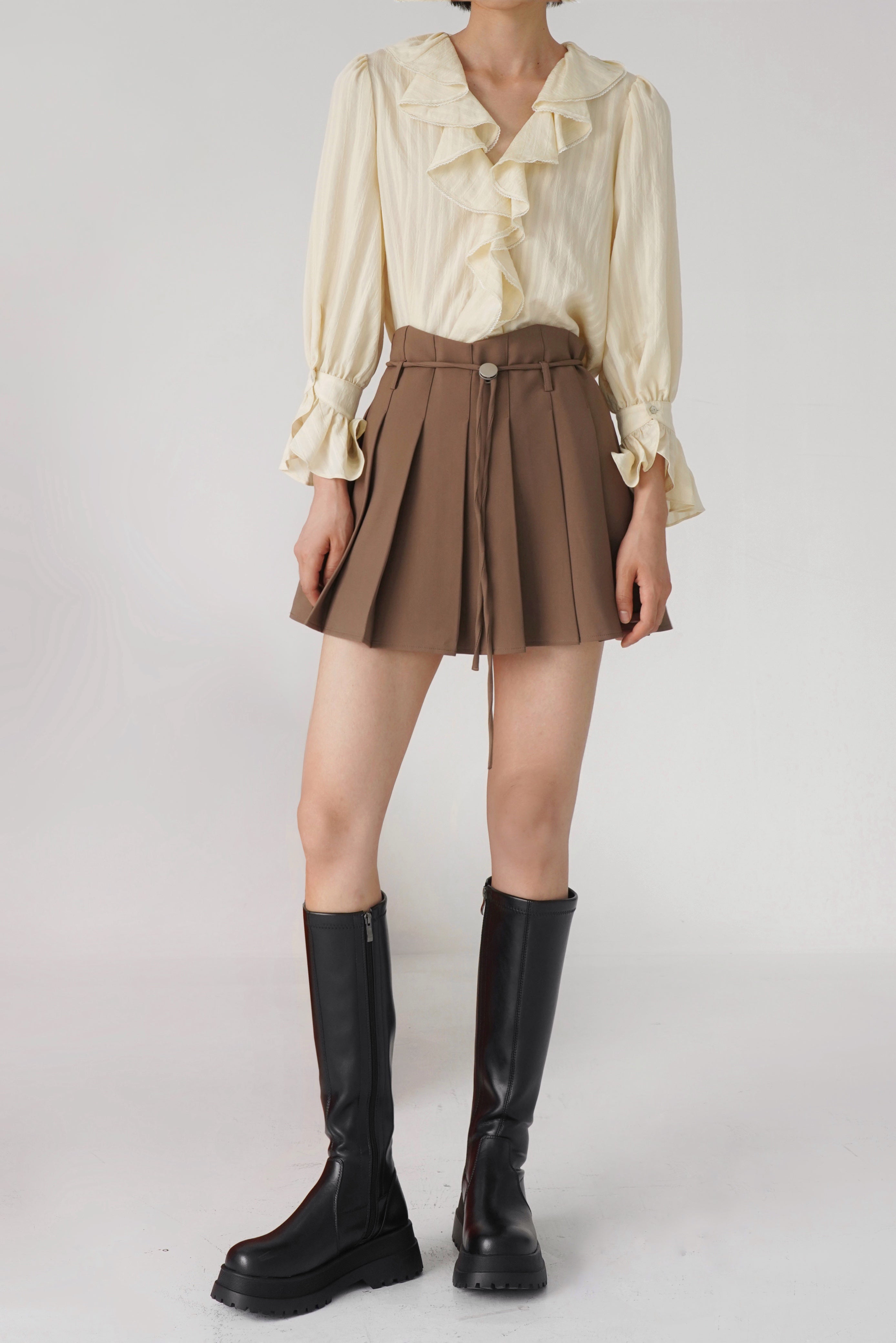 Cappuccino Pleated Mini Skirt