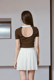 Retro Future Cropped Jersey Top - Brown