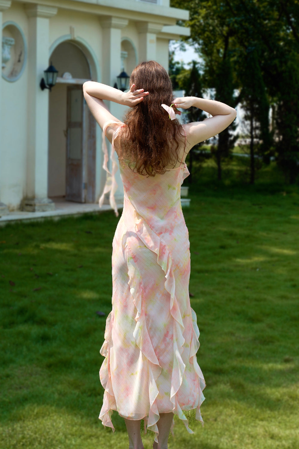 Coral Chiffon Maxi Dress