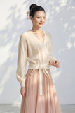 Secret Voice Lace Trimmed 
Wrapped Wool Top