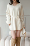 Frost Raccoon Yarn Belted Sweater