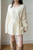 Frost Raccoon Yarn Belted Sweater