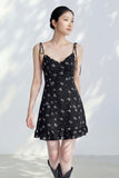 Tulip Floral Mini Dress - Black