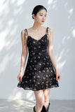 Tulip Floral Mini Dress - Black
