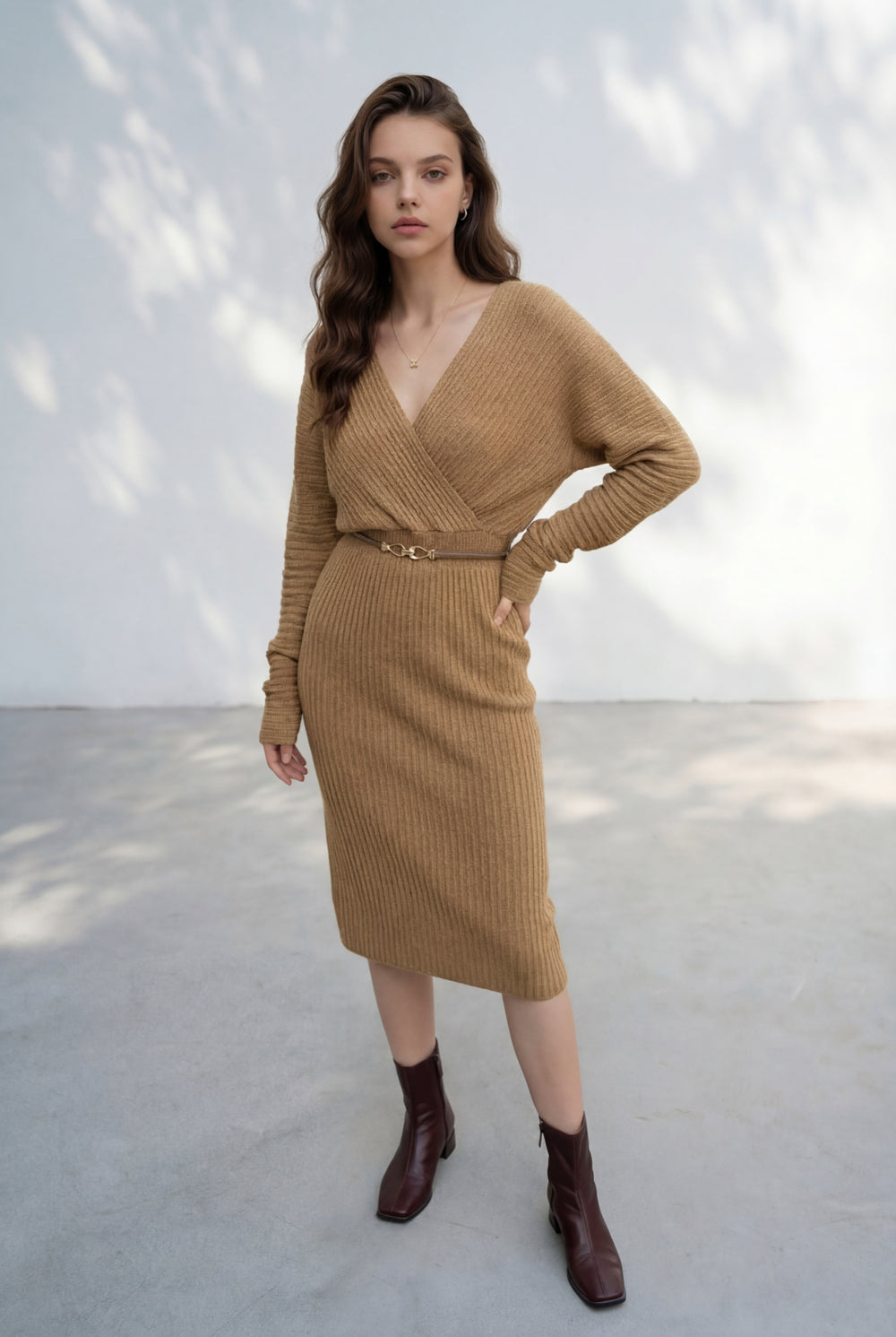 knit dress camel Cameo Batwing Knit Midi Dress Camel