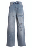 Urban Distressed Paint Splatter Wide Leg Jeans