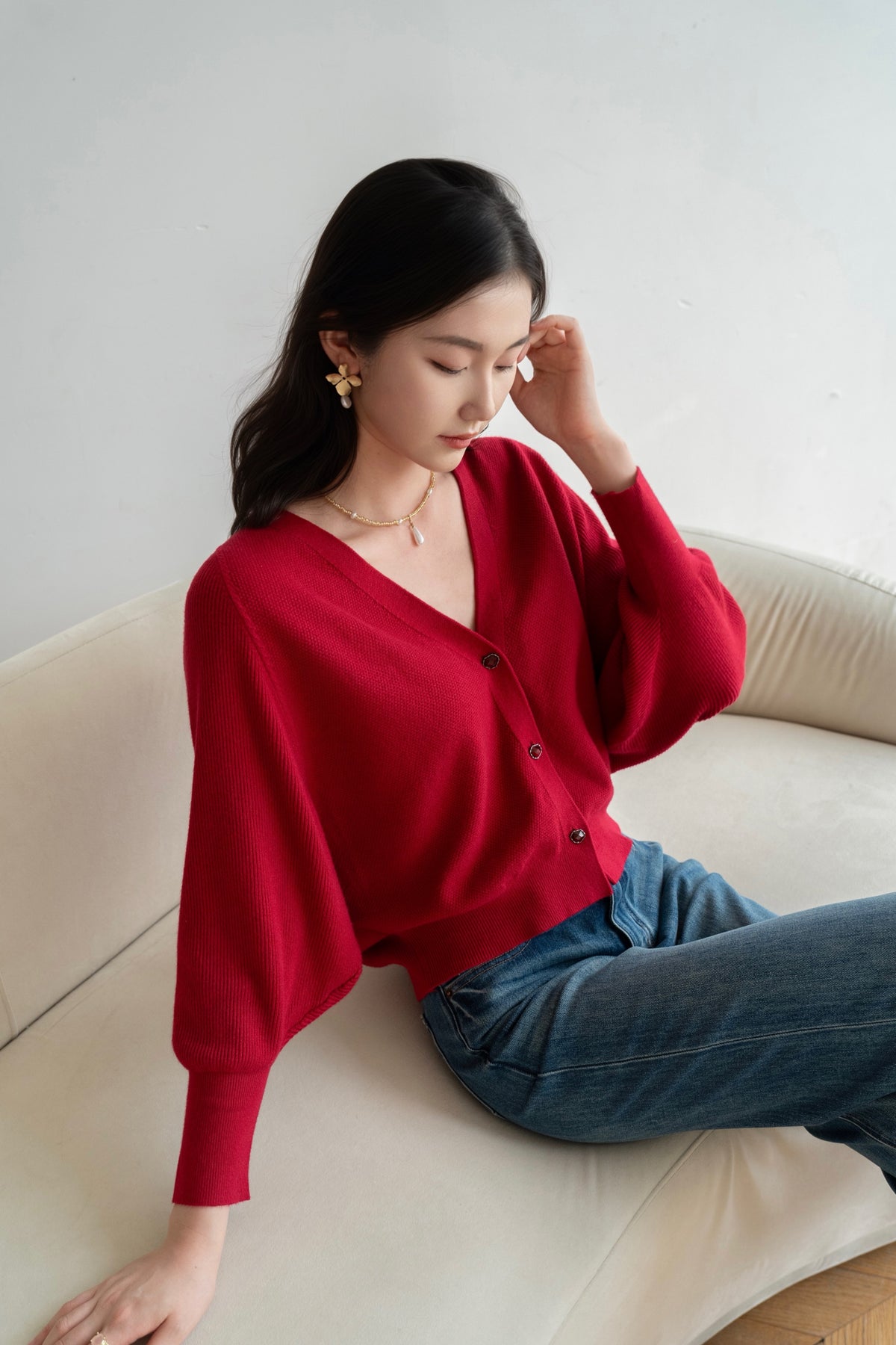 Rainy Day Knitted Cardigan - Red