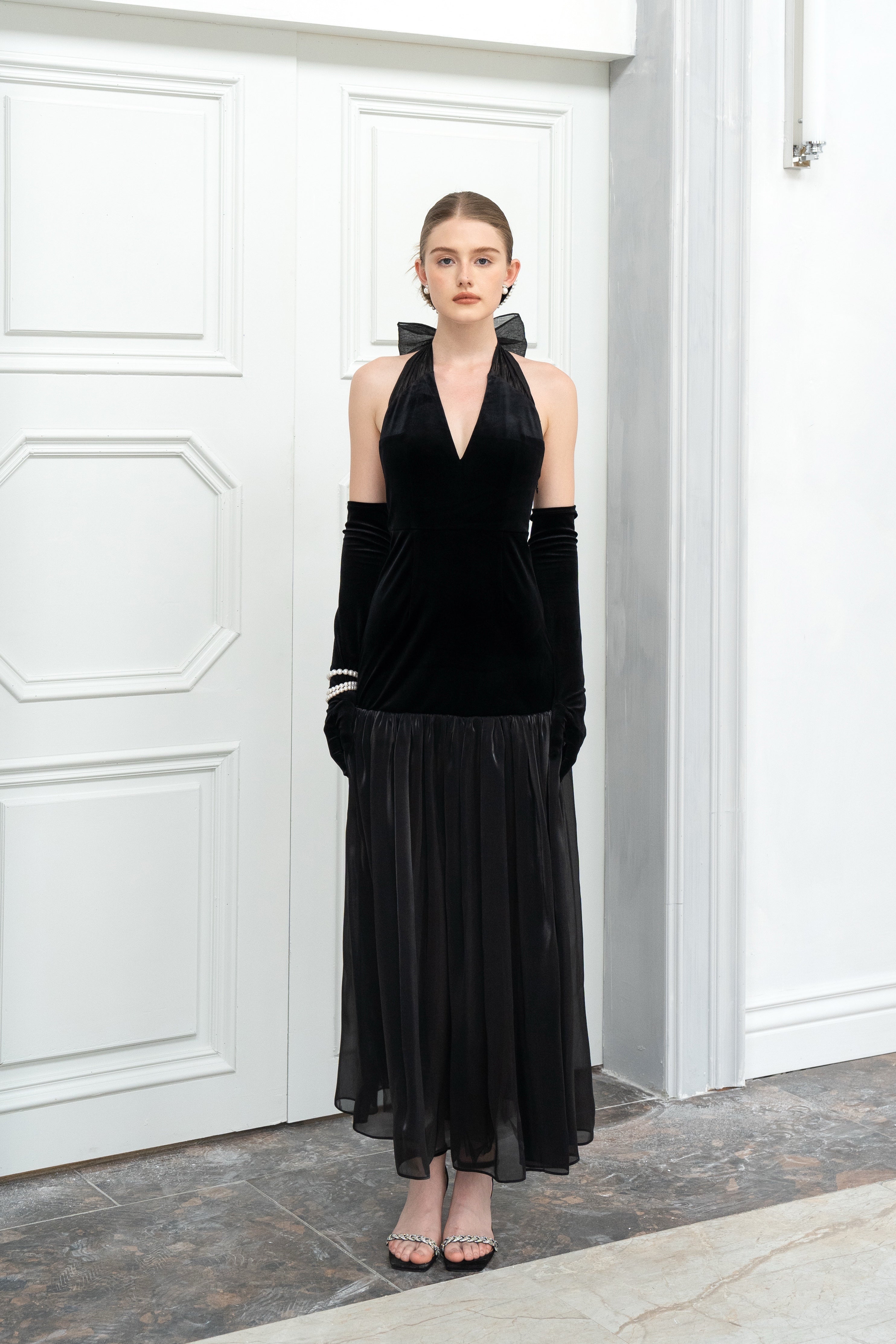 Black Swan Velvet And Organza Maxi Dress
