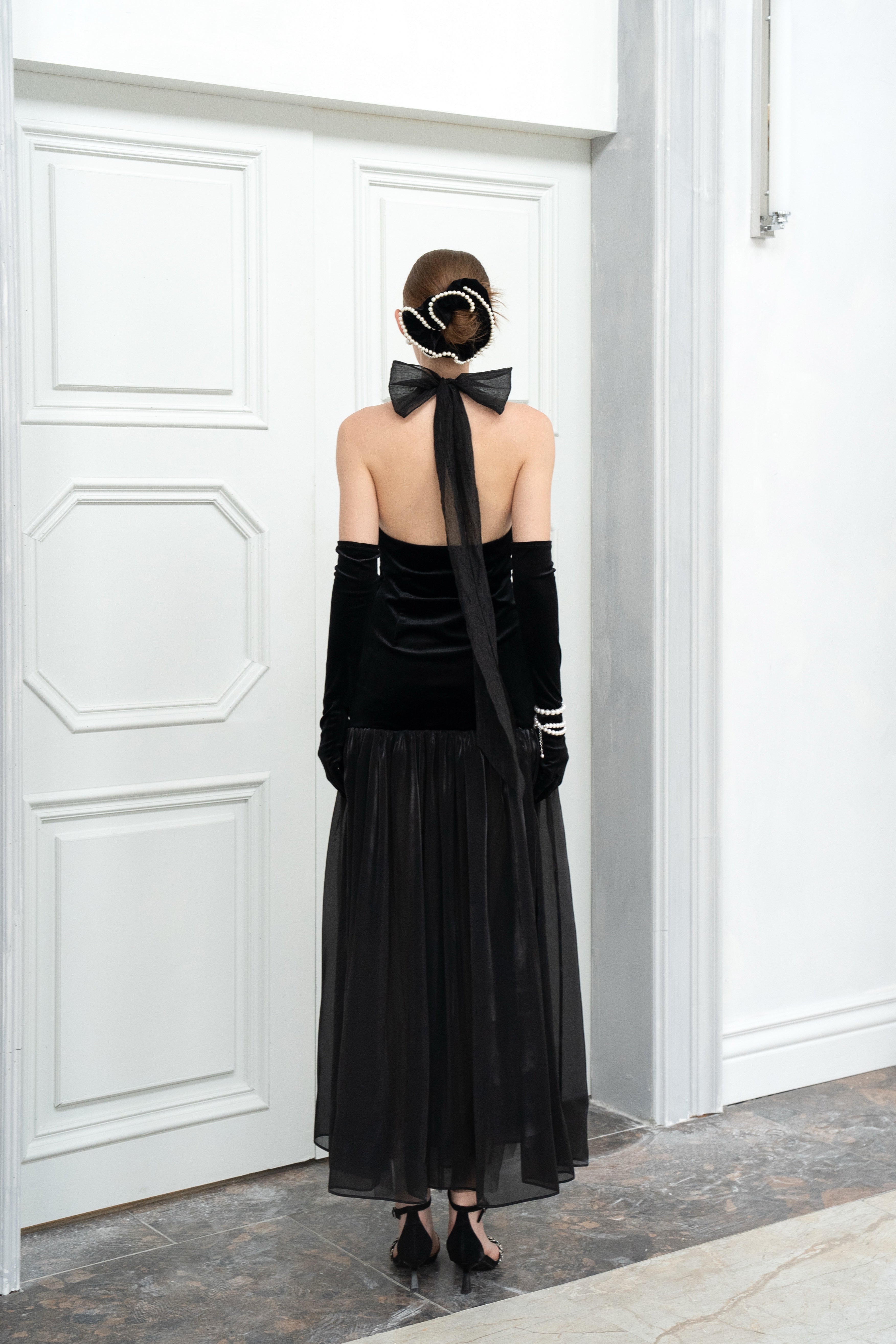 Black Swan Velvet And Organza Maxi Dress