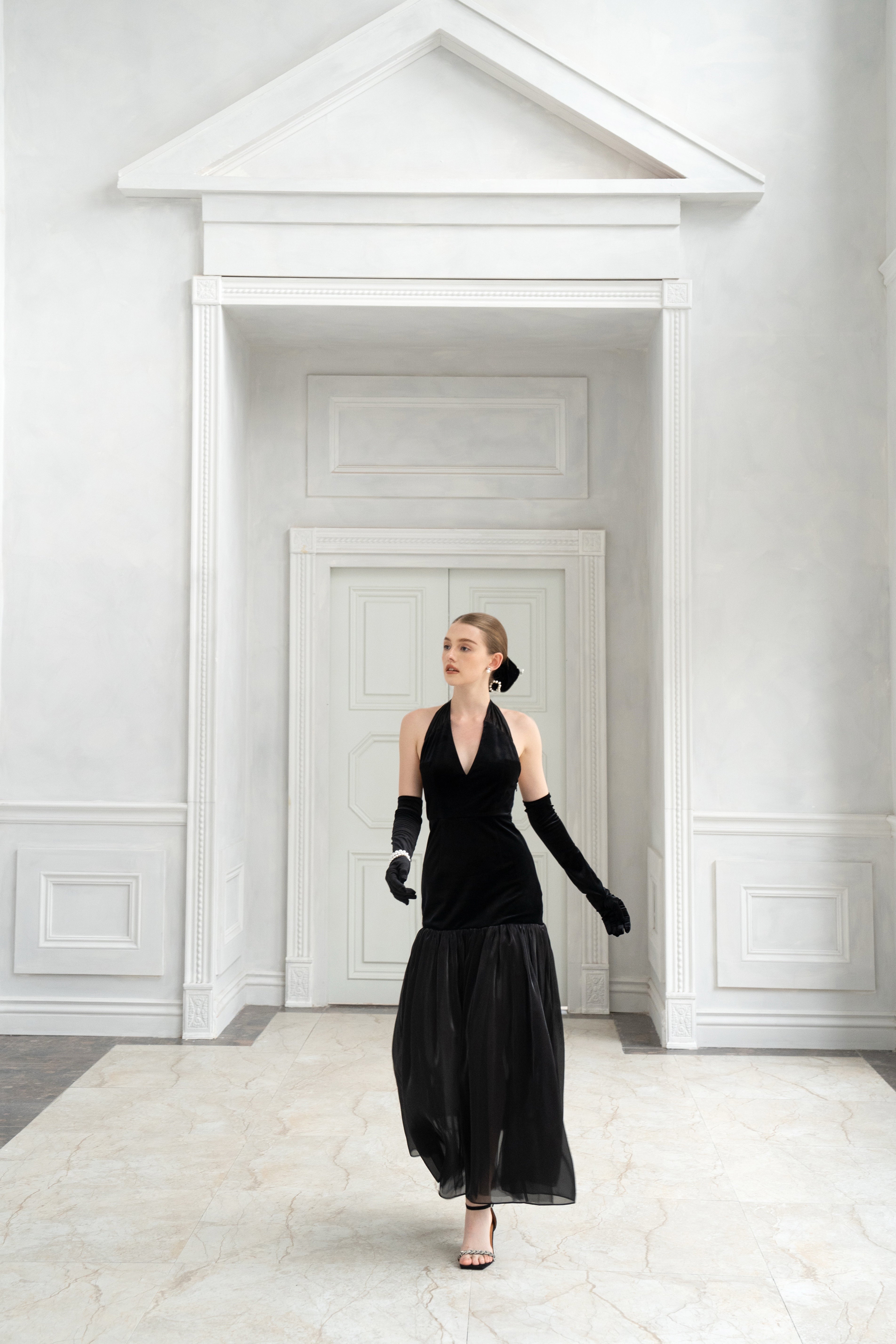 Black Swan Velvet And Organza Maxi Dress