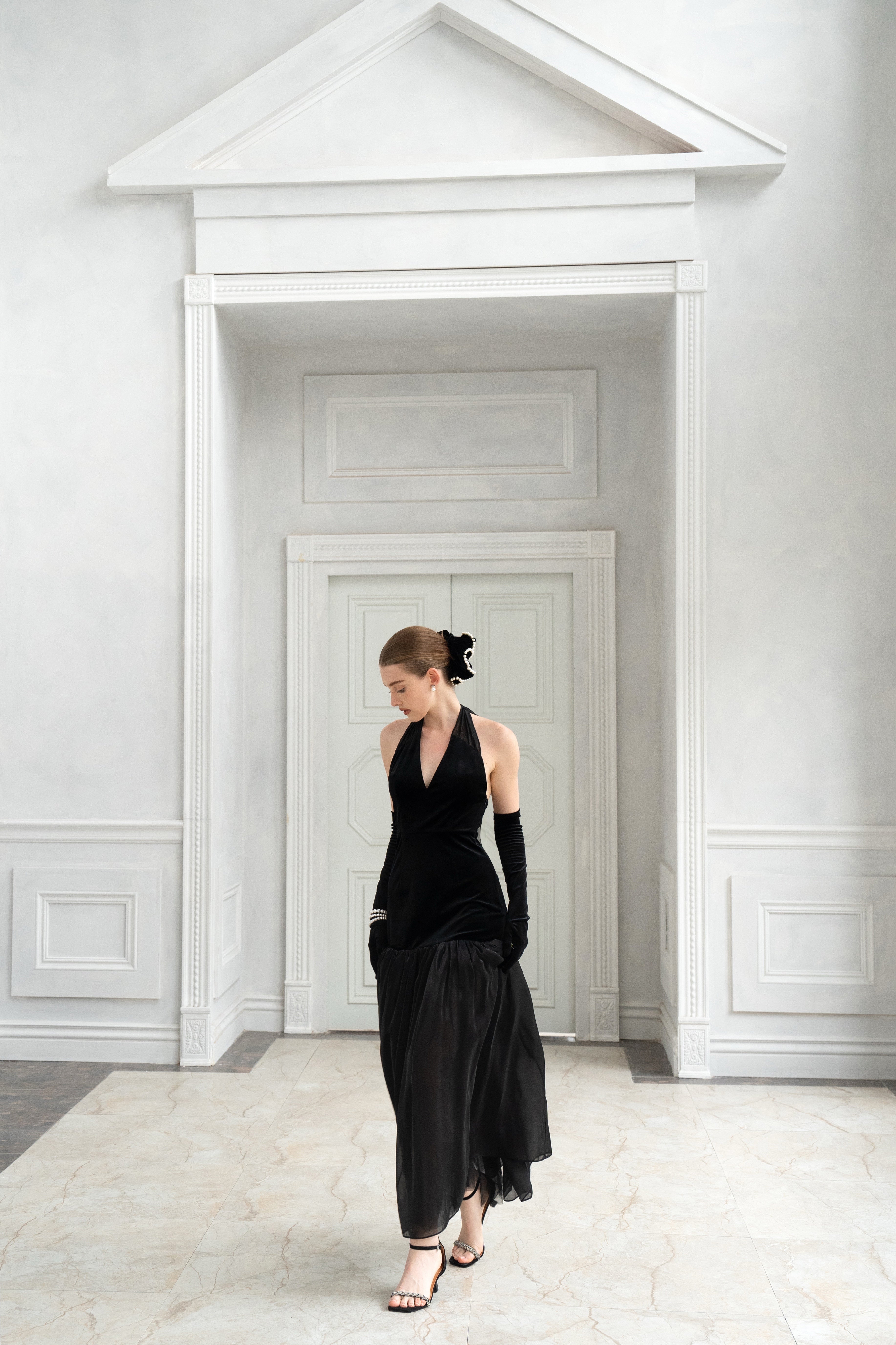 Black Swan Velvet And Organza Maxi Dress