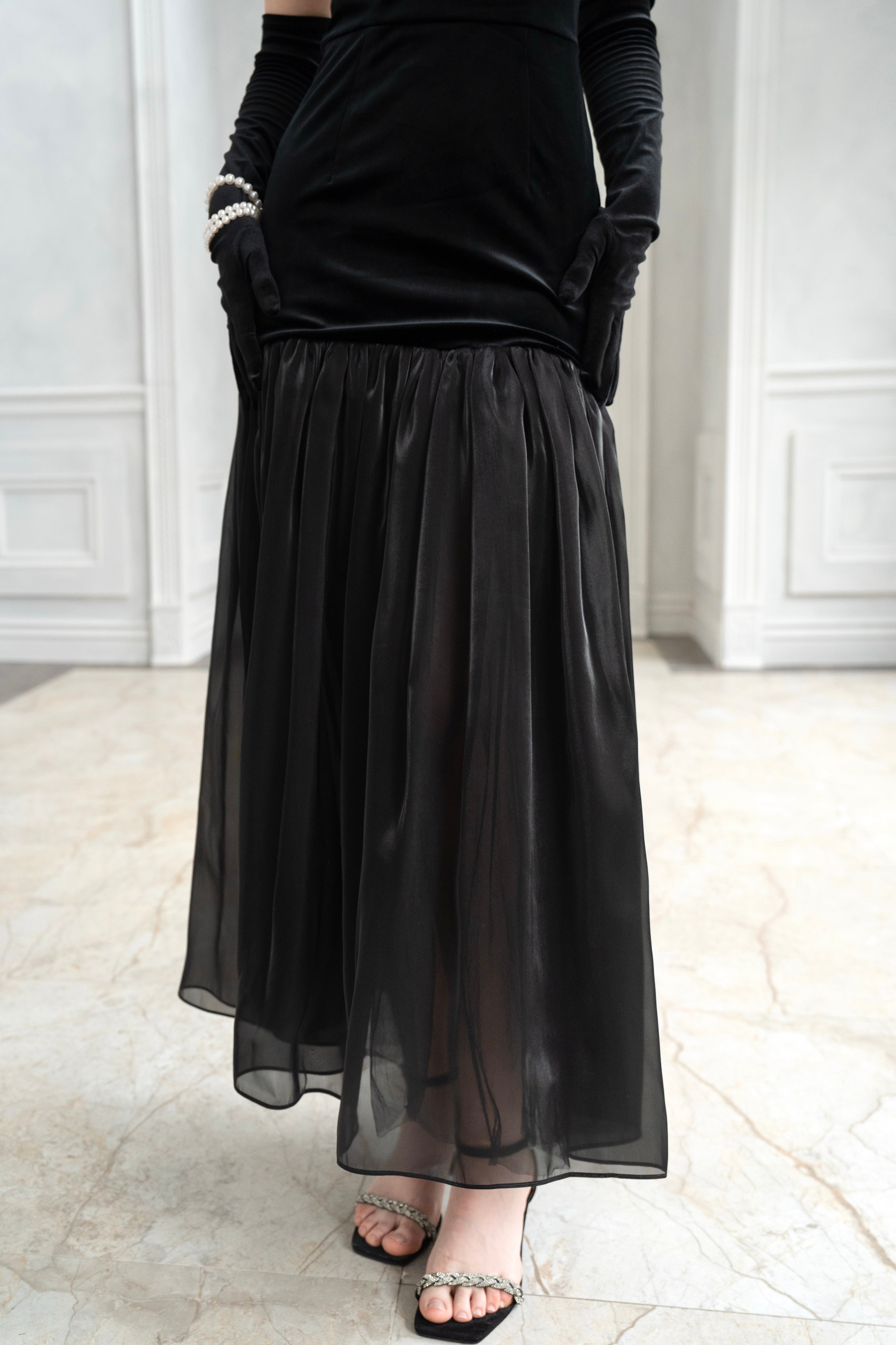 Black Swan Velvet And Organza Maxi Dress