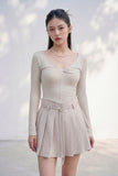 Cappuccino Pleated Mini Skirt - Beige